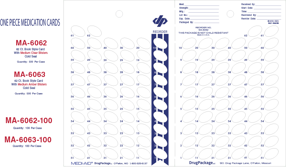 MA-6063-100 MA-6063-100 Single Dose Medication Blister Card