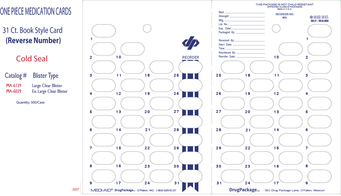 MA-6129 MA-6129 Single Dose Medication Blister Card
